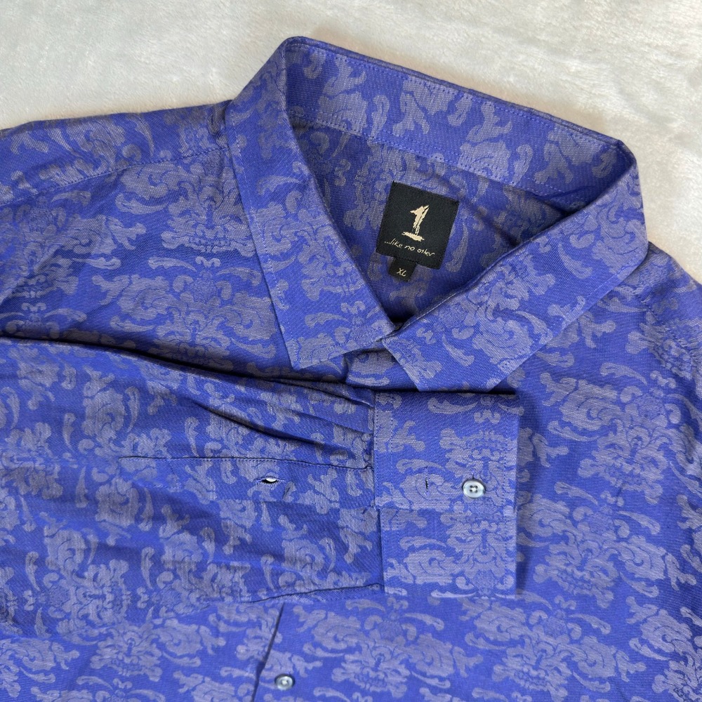 1 Like No Other Shirt XL Blue Damask Jacquard Cotton Blend Dress Shirt Excellent